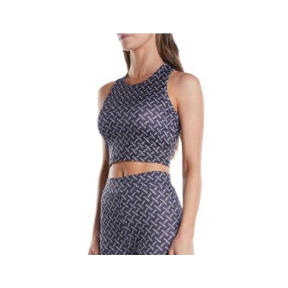 Kappa Womens Authentic Teknas Black White Slim Fit Racerback Crop Top Large NWT